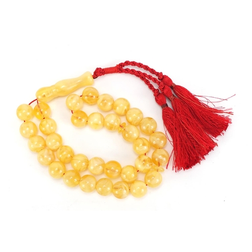 2838 - Islamic butterscotch amber coloured bead necklace