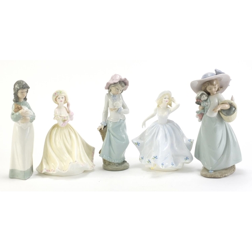 1270 - Five collectable figurines comprising Nao and Coalport, the largest 25.5cm high