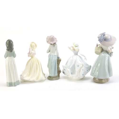 1270 - Five collectable figurines comprising Nao and Coalport, the largest 25.5cm high