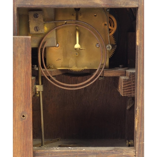 2618 - Two oak cased mantel clocks, one marked Wales and McCulloch Ltd, the largest 41cm wide