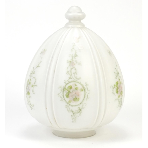 2173 - Opaque glass light shade decorated with flowers, 29cm high