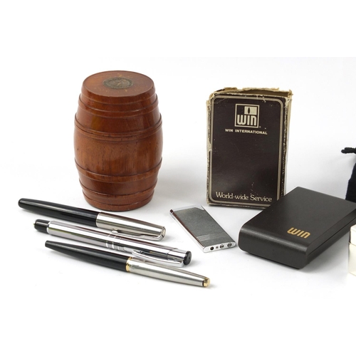 2740 - Objects including Links of London jewellery box, Parker fountain pens and a lighter