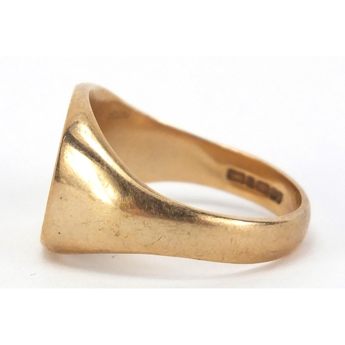 157 - 9ct gold signet ring, size U, 9.0g