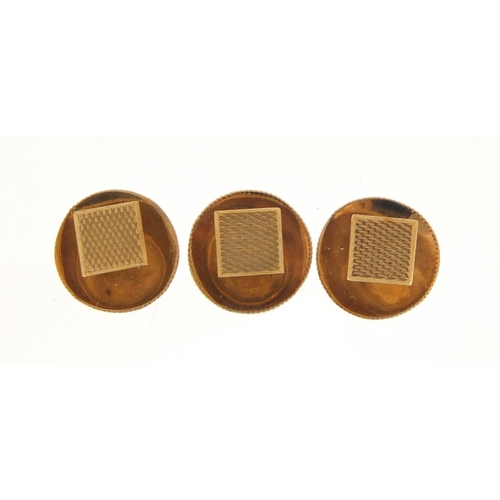 156 - Set of three 9ct  gold gentleman's studs, 2.8g, housed in a tooled leather fitted case