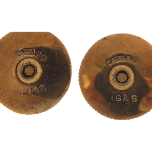 156 - Set of three 9ct  gold gentleman's studs, 2.8g, housed in a tooled leather fitted case