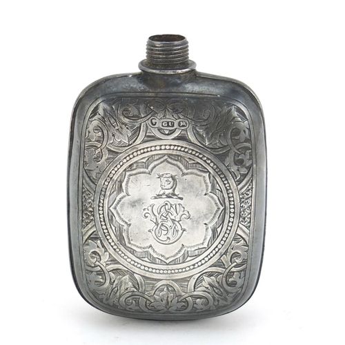 103 - Victorian silver hip flask by George Unite, Birmingham 1874, 9.5cm high, 70.8g