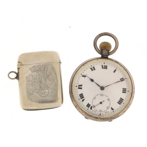 89 - Gentleman's silver open face pocket watch and a Victorian silver vesta, the pocket watch 50mm in dia... 