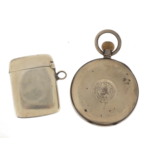 89 - Gentleman's silver open face pocket watch and a Victorian silver vesta, the pocket watch 50mm in dia... 