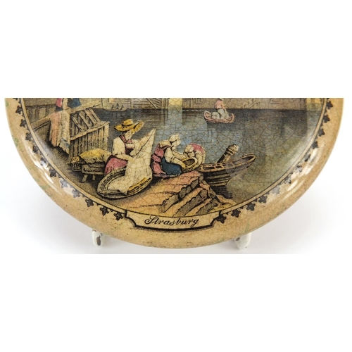 2918 - Victorian pottery Strasburg pot lid, 12cm in diameter