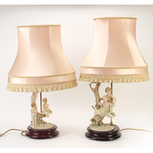2154 - Two Capodimonte table lamps with shades, the largest overall 72cm high