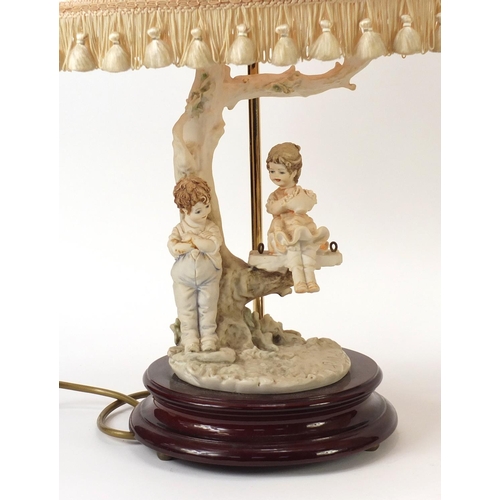 2154 - Two Capodimonte table lamps with shades, the largest overall 72cm high