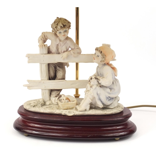 2206 - Capodimonte figural table lamp with shade, 67.5cm high