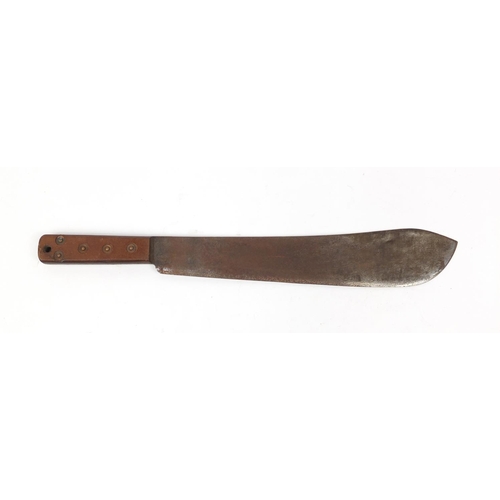 2947 - Military interest machete with leather sheath, 50cm in length