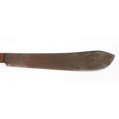 2947 - Military interest machete with leather sheath, 50cm in length