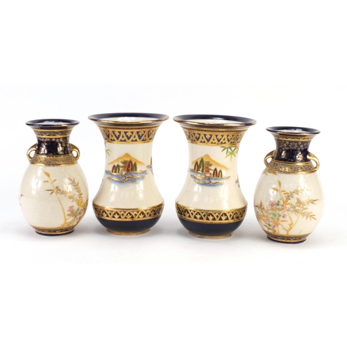 2302 - Two pairs of Japanese Satsuma pottery vases, the largest 19.5cm high