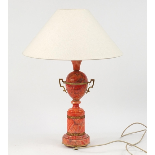 2600 - Ornate table lamp with gilt metal mounts and shade, overall 66cm high