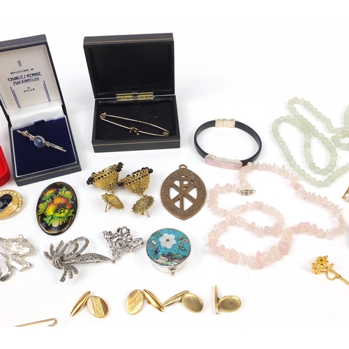 2782 - Costume jewellery including necklaces, marcasite brooches, cuff links and earrings