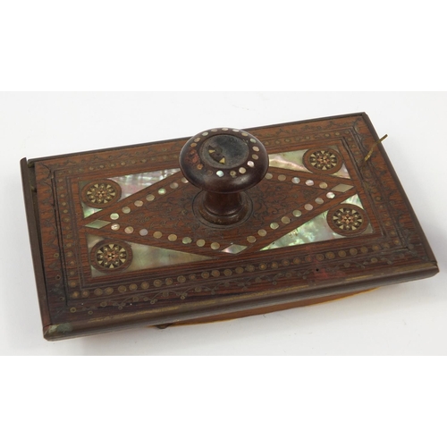 2926 - Victorian rosewood ink blotter with mother of pearl and brass inlay together with vizagapatam box, t... 