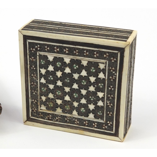 2926 - Victorian rosewood ink blotter with mother of pearl and brass inlay together with vizagapatam box, t... 