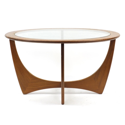 2003 - Circular G-Plan E Gomme coffee table with glass top, 45cm high x 84cm in diameter
