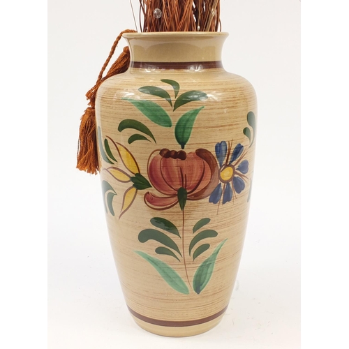 2498 - Western Germany floor standing pottery vase, hand painted with flowers, 50cm high