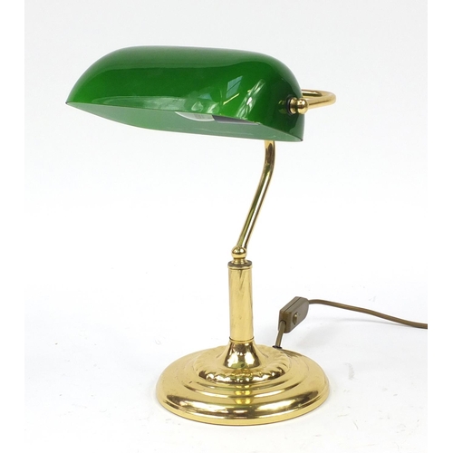 2195 - Brass banker's lamp with green glass shade