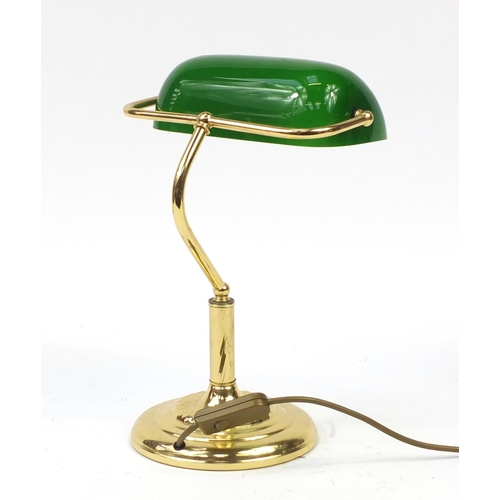 2195 - Brass banker's lamp with green glass shade