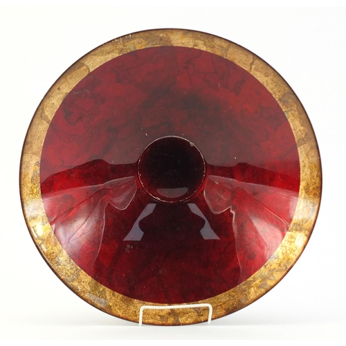 2650 - Red and gold foil glass fruit bowl, 42.5cm in diameter