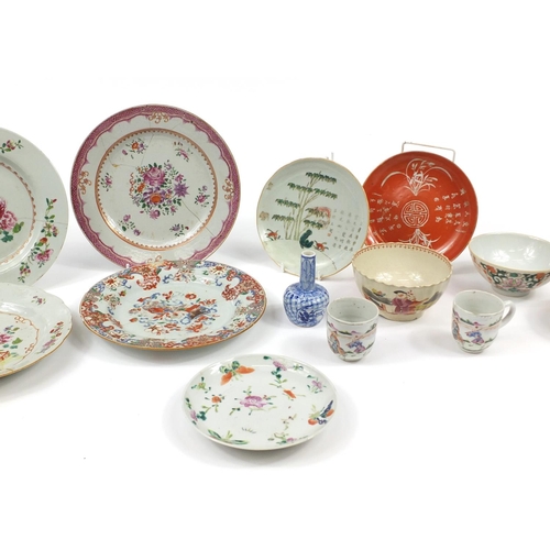 2595 - Mostly 18th century Chinese porcelain including a tea pot, tea cups, plates and bowls