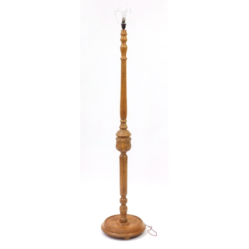 2092 - Carved oak standard lamp, 158cm high