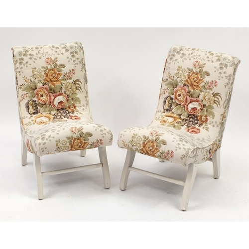 2067 - Pair of cream painted bedroom chairs with floral upholstery, 66cm high