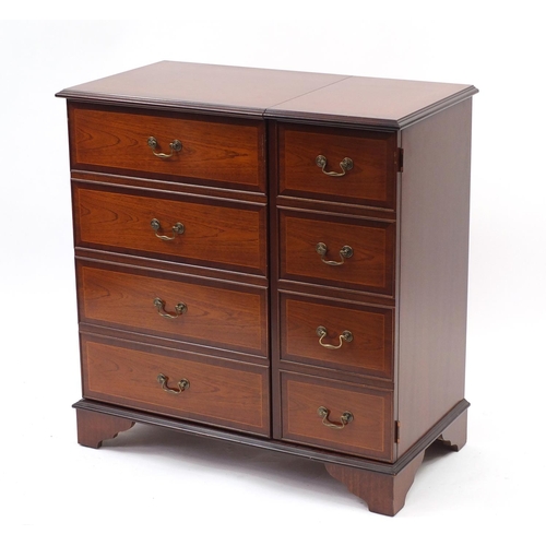 2106 - Inlaid mahogany side cabinet fitted with two cupboard doors, 88cm H x 85cm W x 44cm D