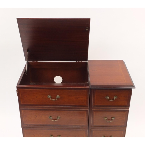 2106 - Inlaid mahogany side cabinet fitted with two cupboard doors, 88cm H x 85cm W x 44cm D