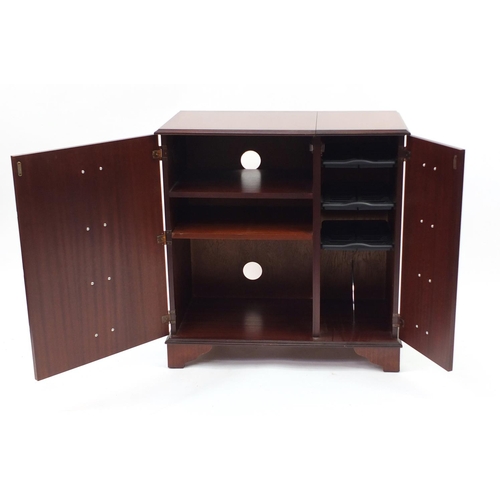 2106 - Inlaid mahogany side cabinet fitted with two cupboard doors, 88cm H x 85cm W x 44cm D