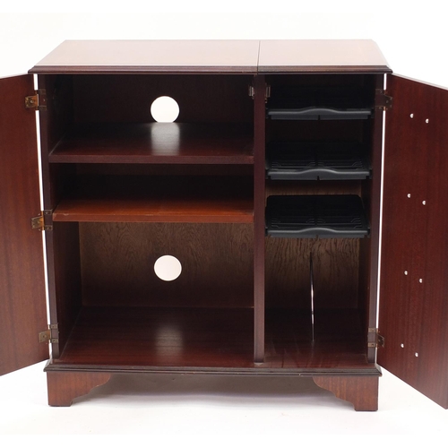 2106 - Inlaid mahogany side cabinet fitted with two cupboard doors, 88cm H x 85cm W x 44cm D