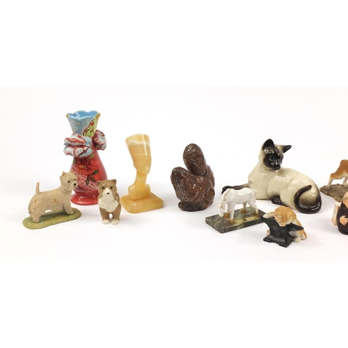 2586 - Model animals and figures including a Beswick Siamese cat, Goebel monk, Sylvac horse and Sherratt & ... 