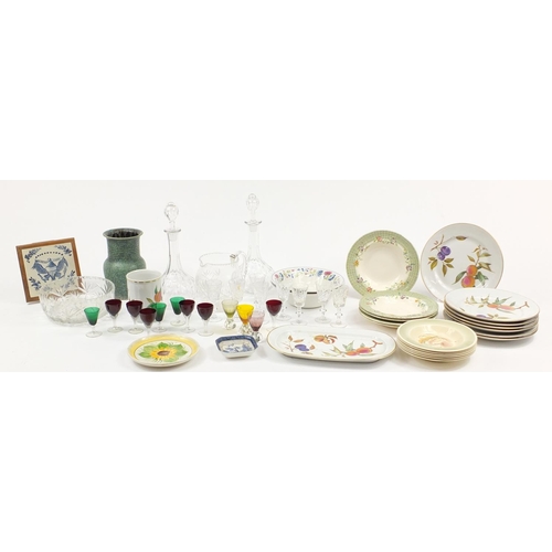 2467 - China and glassware including Mason's, Royal Worcester Evesham and a pair of crystal decanters