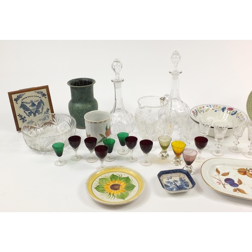 2467 - China and glassware including Mason's, Royal Worcester Evesham and a pair of crystal decanters