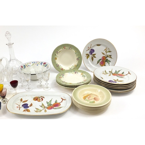 2467 - China and glassware including Mason's, Royal Worcester Evesham and a pair of crystal decanters