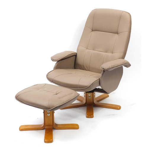 2001 - Light brown faux leather easy chair and foot stool