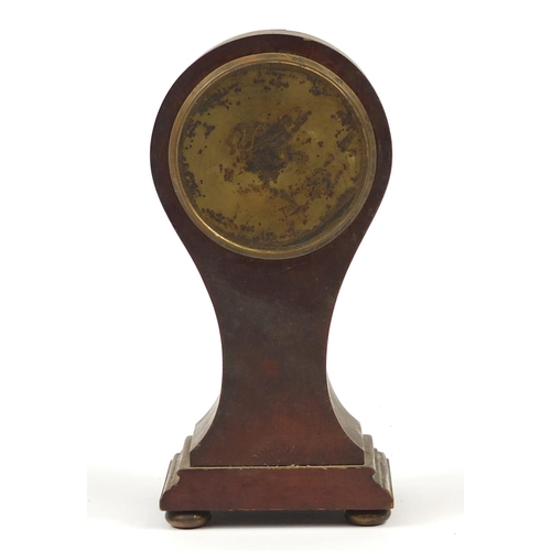 2155 - Edwardian inlaid mahogany balloon shaped mantel clock with enamelled dial, 24cm high