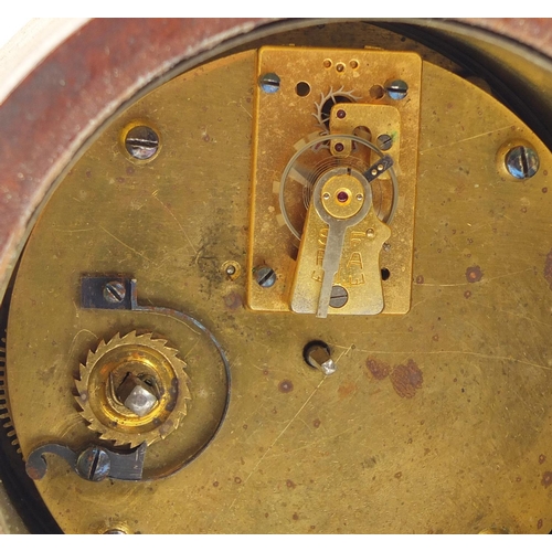 2155 - Edwardian inlaid mahogany balloon shaped mantel clock with enamelled dial, 24cm high