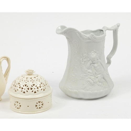 2243 - Leedsware classical Creamware and a Portmeirion parian jug