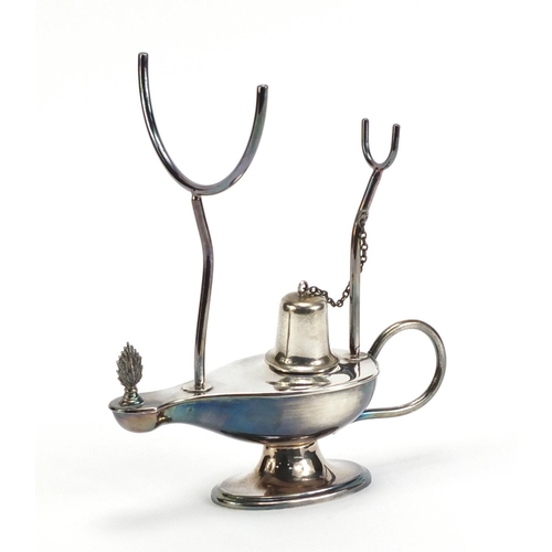 3009 - Silver plated brandy warmer in the form of a genie lamp, 19cm high