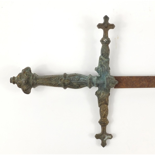 2897 - Medieval style sword with engraved steel blade, 100cm in length