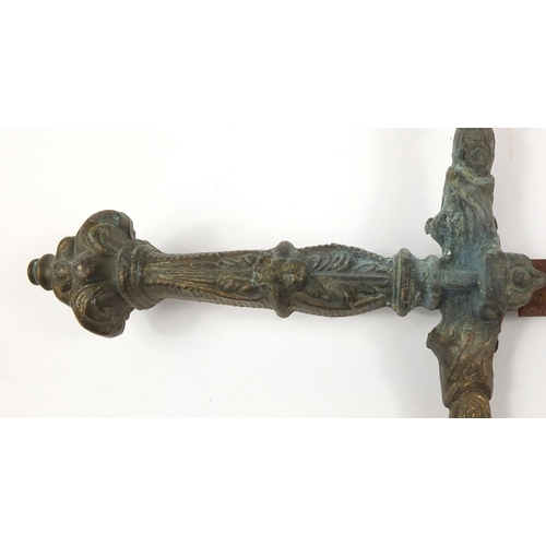 2897 - Medieval style sword with engraved steel blade, 100cm in length