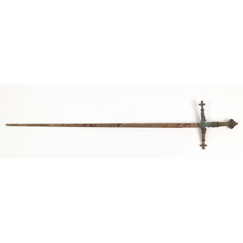 2897 - Medieval style sword with engraved steel blade, 100cm in length