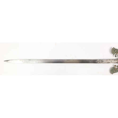 2900 - Continental medieval style sword with engraved steel blade, 75cm in length