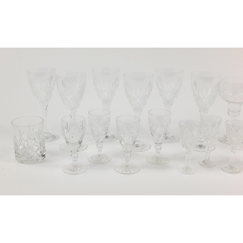 2472 - Cut crystal and glassware including a set of six wine glasses, the largest 20.5cm high