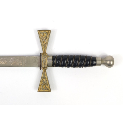 2909 - Masonic interest Wilkinson ceremonial sword with engraved steel blade, 89.5cm in length